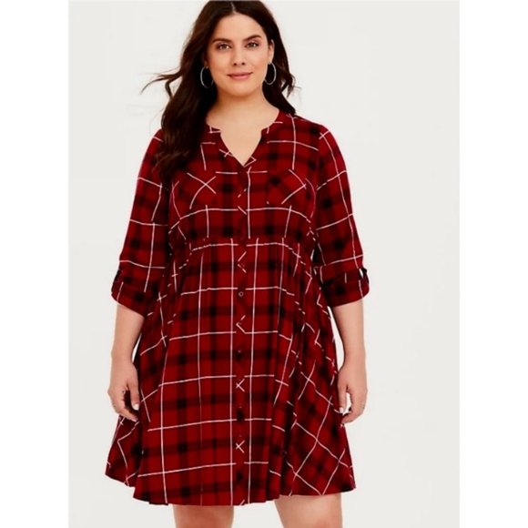 torrid Dresses & Skirts - EUC 2x Torrid Red Plaid Shirtdress